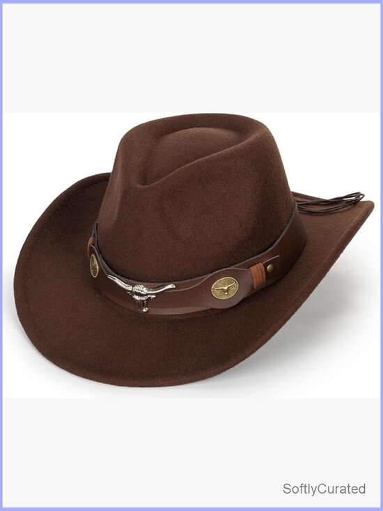 Felt Western Cowboy Hat Classic Roll Up Brim Belt Buckle Cowgirl Fedora M main image 4